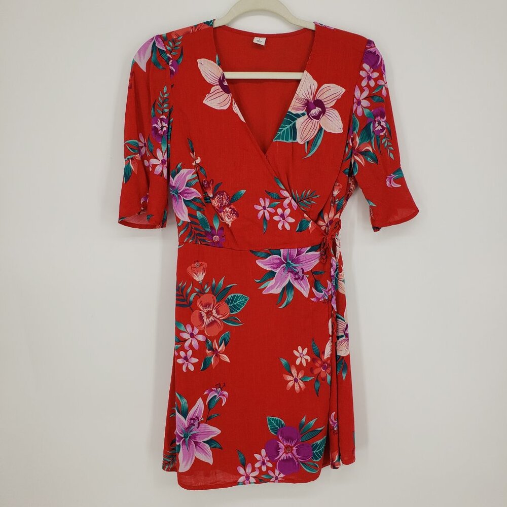 Old Navy Red Floral Wrap Mini Dress